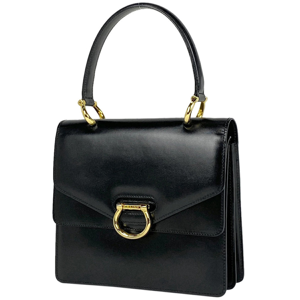 Celine Logo Handbag Double Flap Leather Black